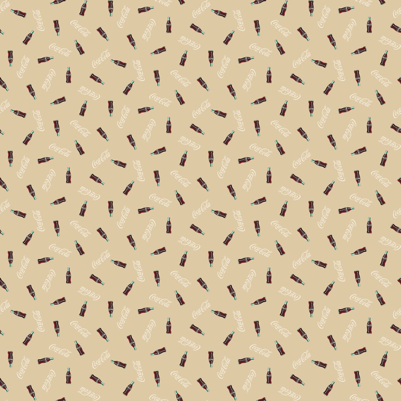 Fabric Northcott Beige Bottle Toss Coca Cola by the Quarter Yard CC1008-32